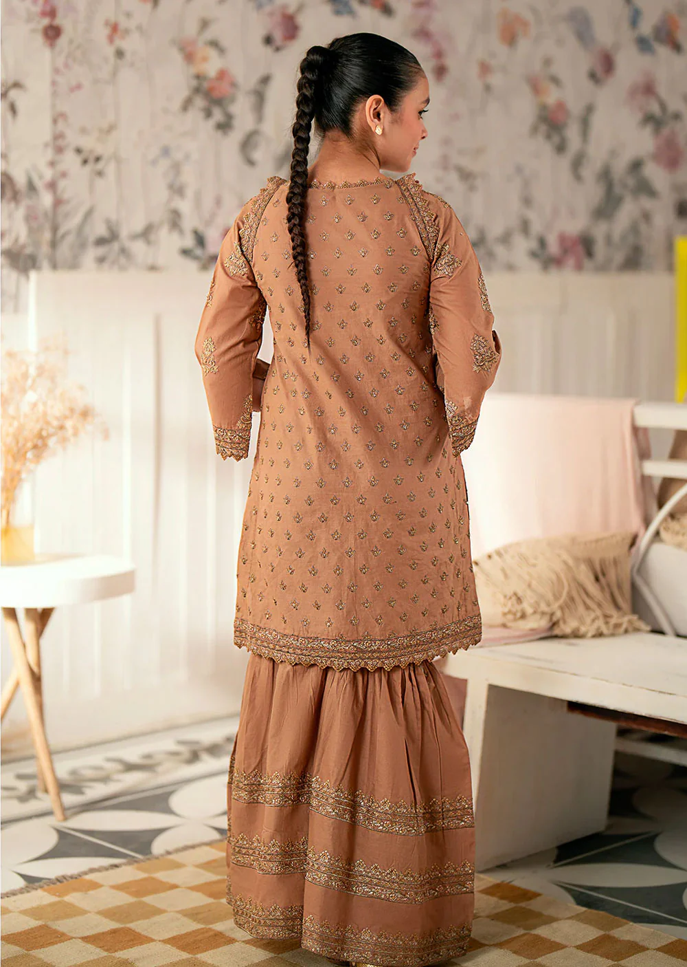 MS-24604 Brown Kids Designer Sharara Suit - Image 3