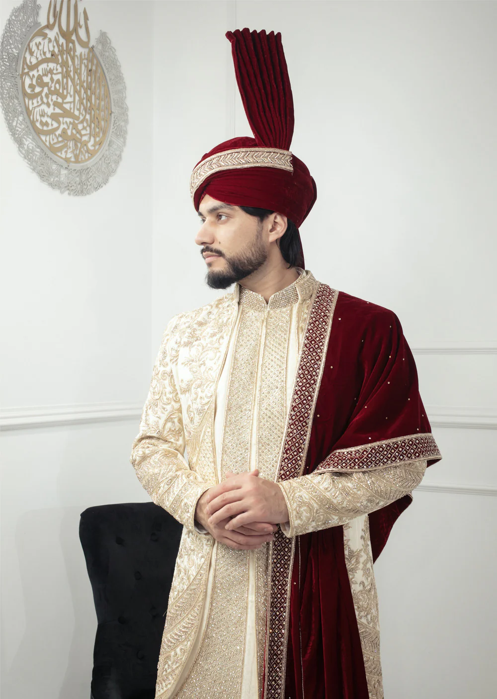 MSFF0018 Grooms Cream Sherwani Set - Image 3