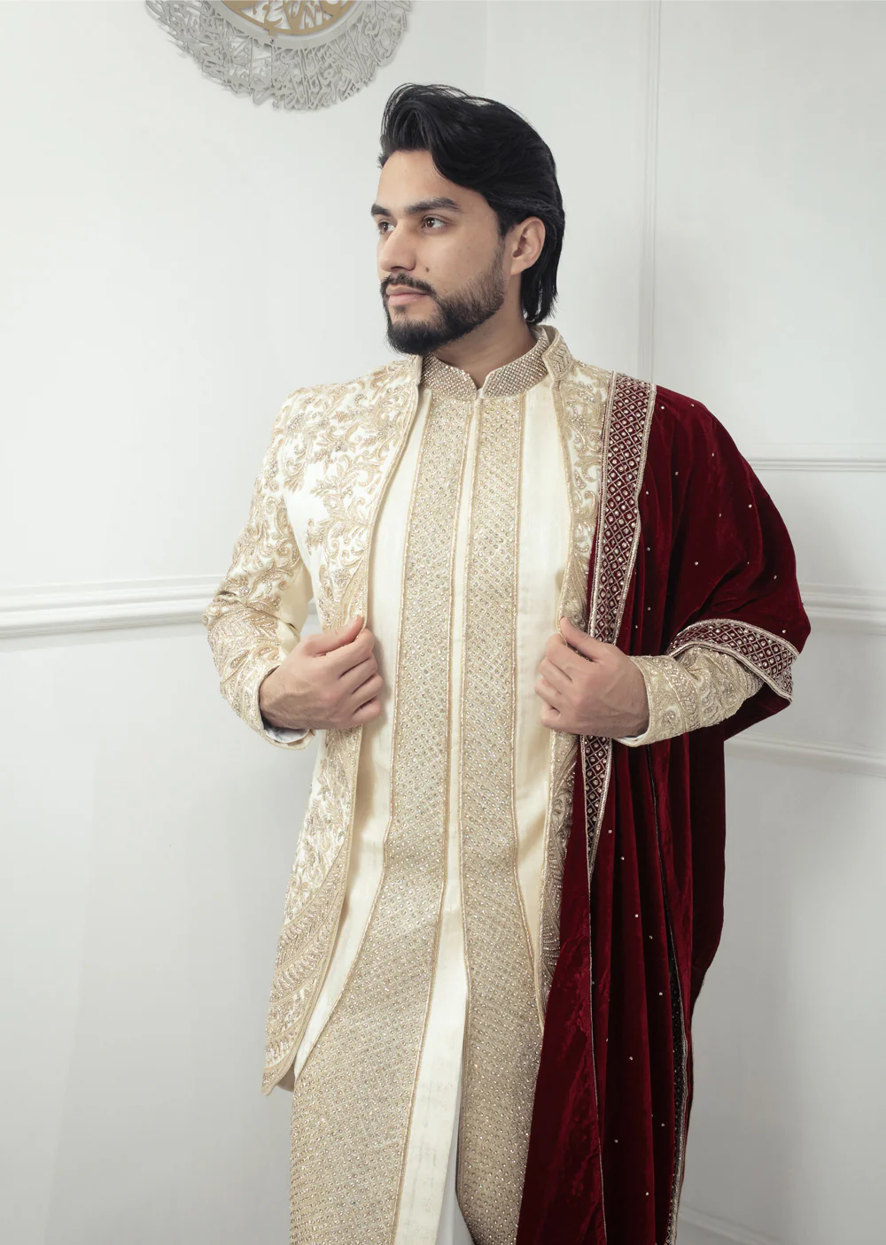MSFF0018 Grooms Cream Sherwani Set - Image 5