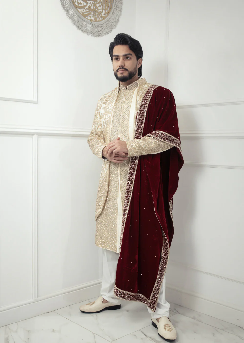 MSFF0018 Grooms Cream Sherwani Set - Image 8