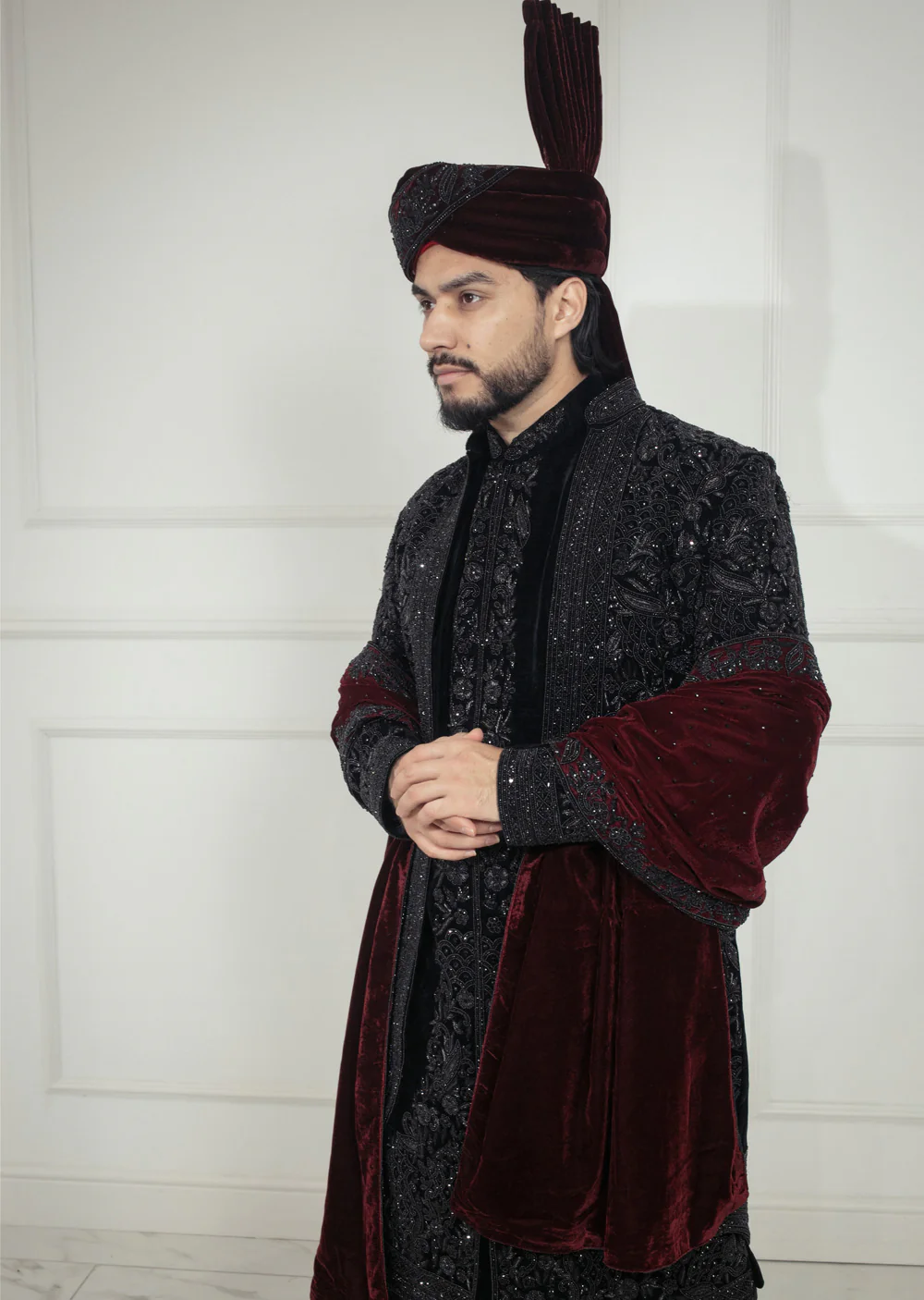 MSFF0225 Grooms Black Sherwani Set - Image 4