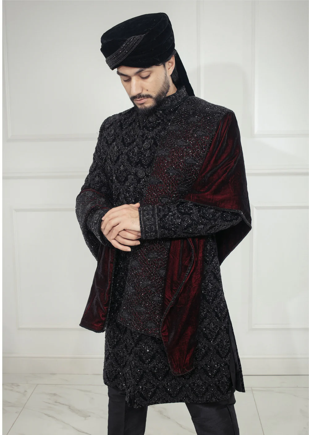 MSFF0225 Grooms Black Sherwani Set - Image 5