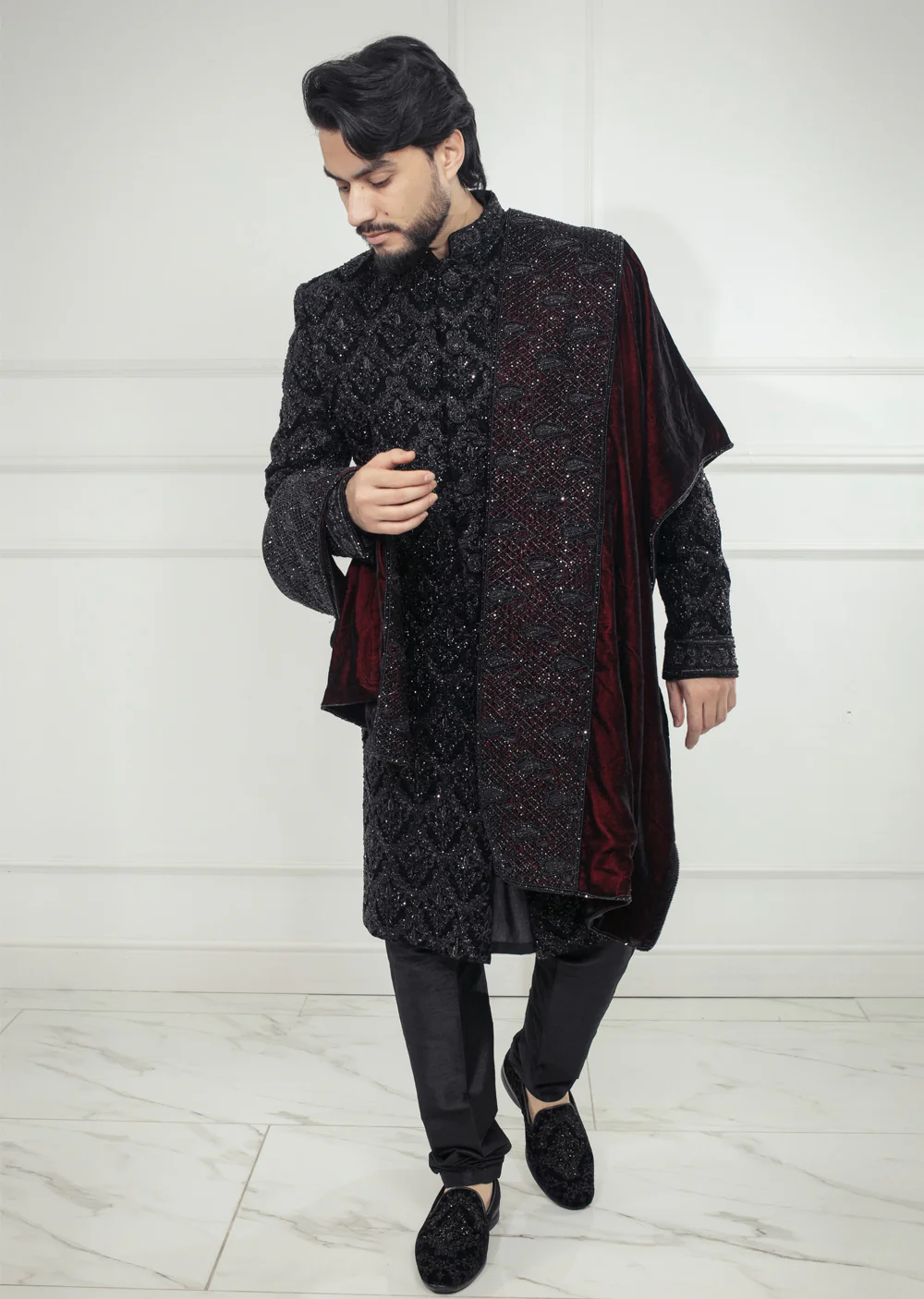 MSFF0225 Grooms Black Sherwani Set - Image 6
