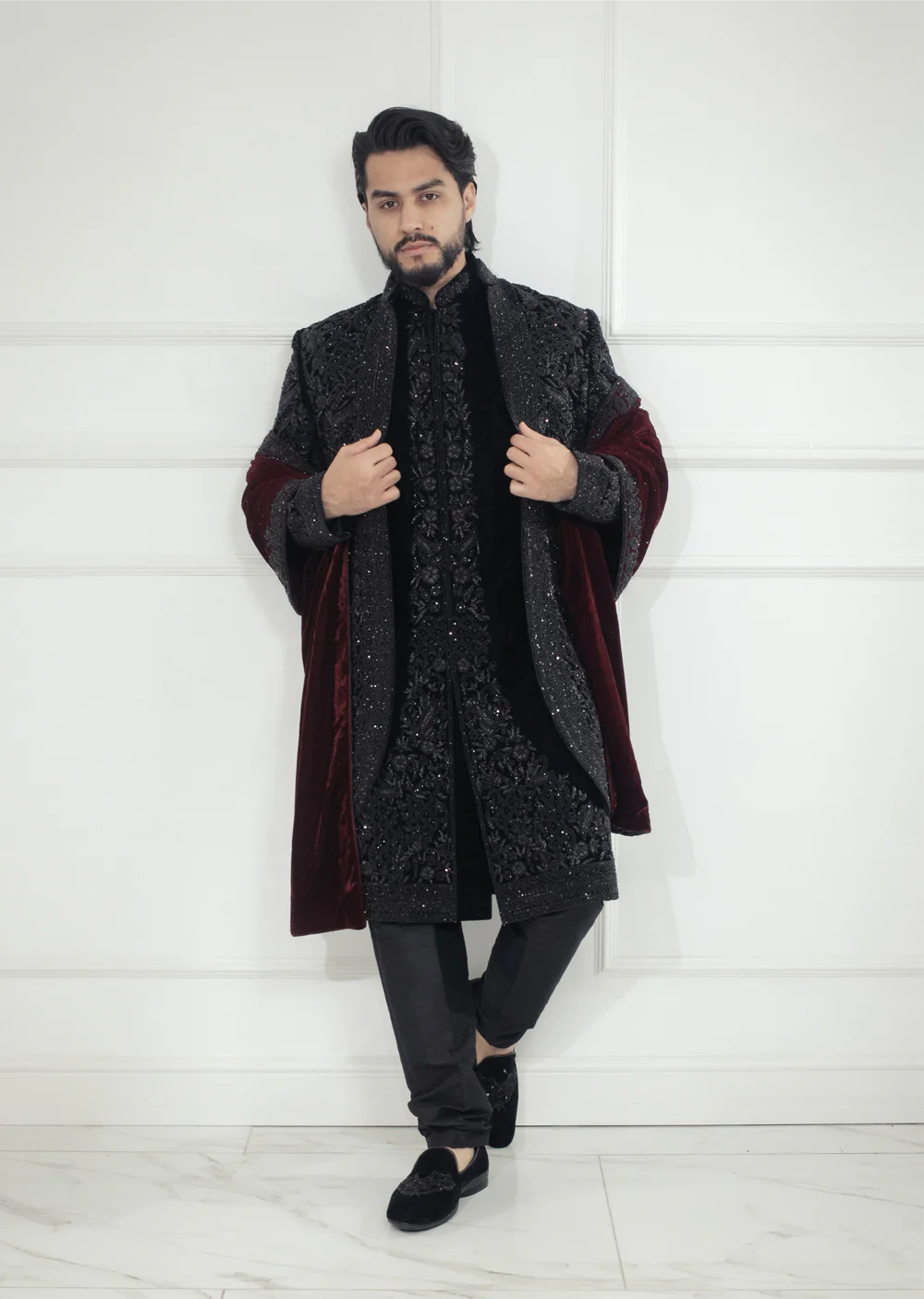MSFF0225 Grooms Black Sherwani Set - Image 7