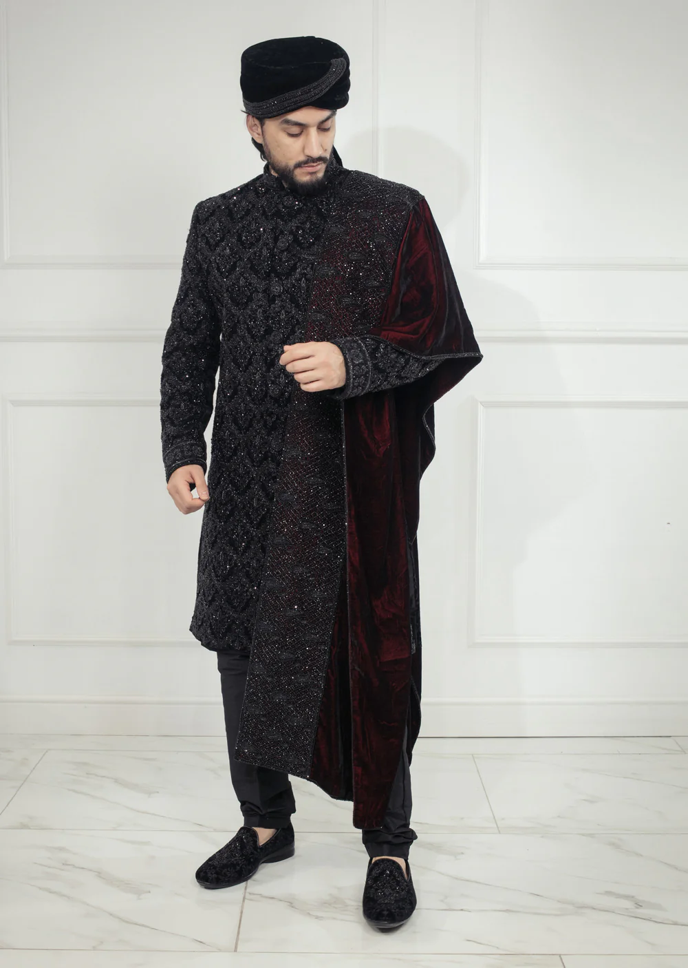 MSFF0225 Grooms Black Sherwani Set - Image 8