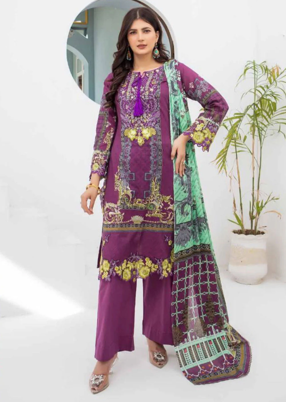 MSDL-01-R - Readymade - Munira Digital Lawn Suit 2024