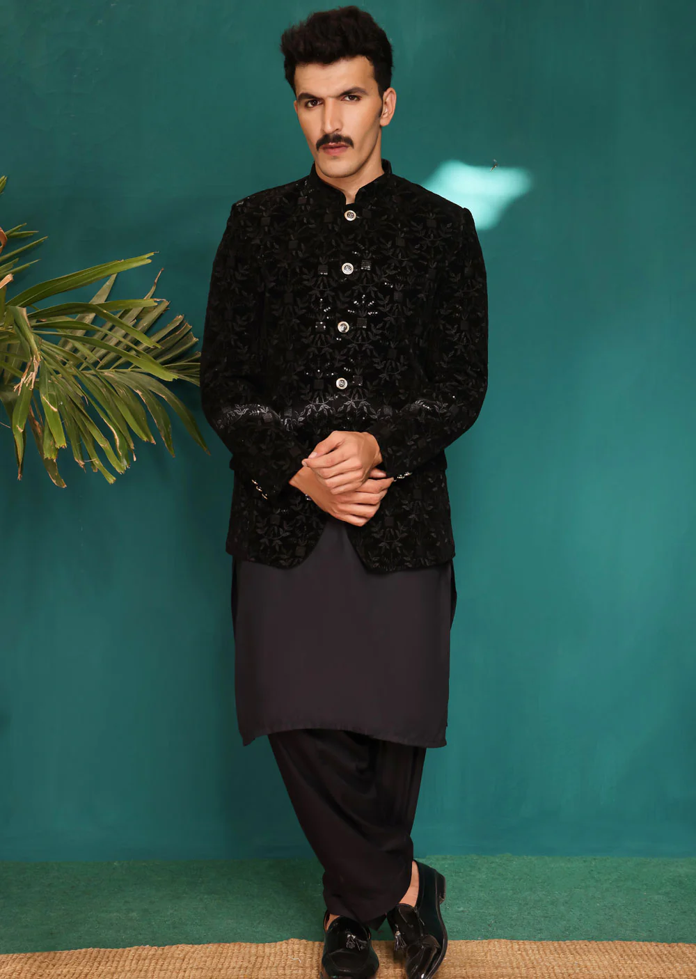 NF2102 Father & Son Black Velvet Prince Coat - Image 3