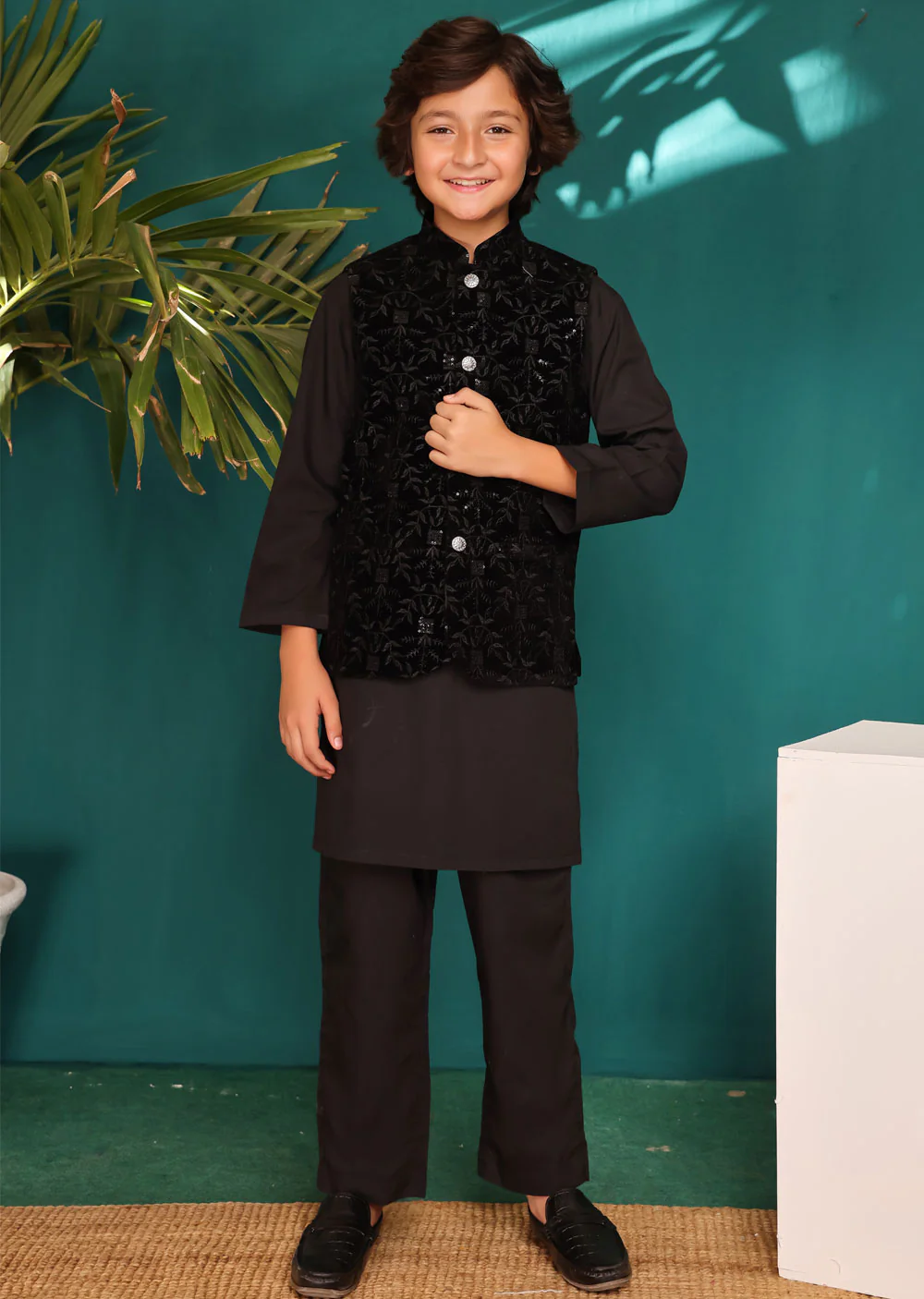 NF2102 Father & Son Black Velvet Waist Coat - Image 3