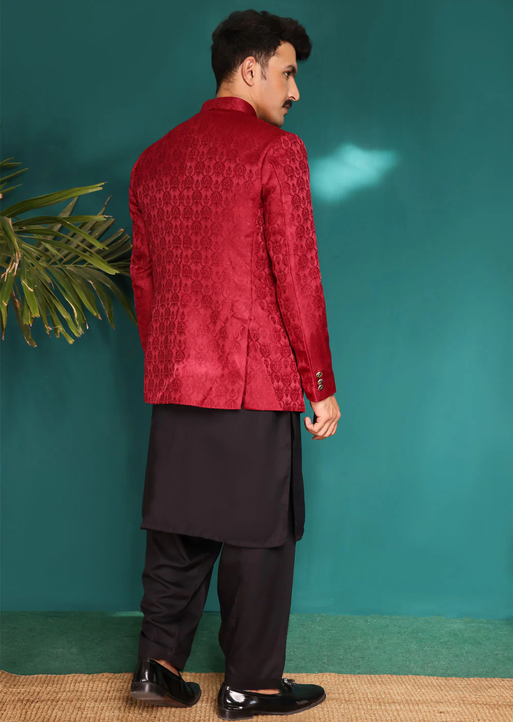 NF2108 Maroon Mens Prince Coat - Image 2