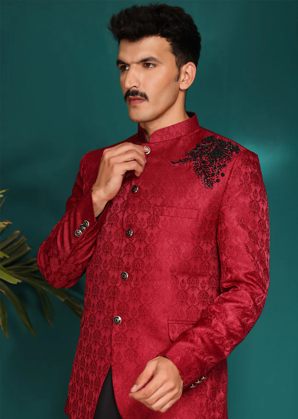 NF2108 Maroon Mens Prince Coat - Image 3