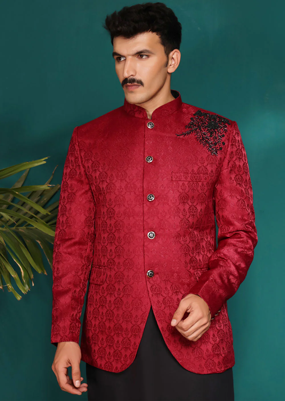 NF2108 Maroon Mens Prince Coat - Image 4