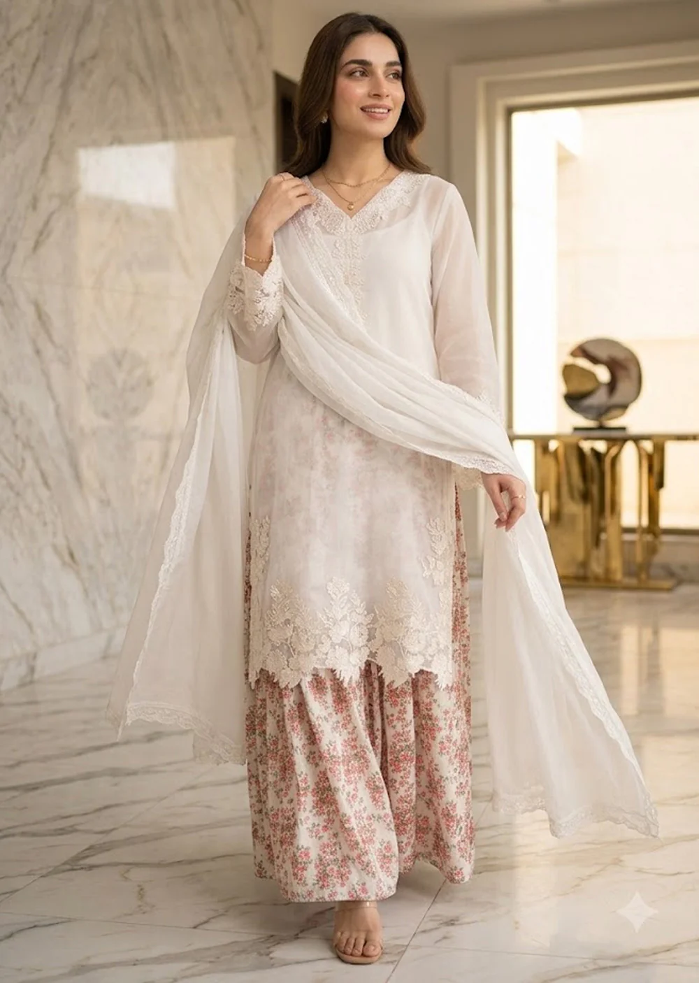 NZA-101 Luxury Black Chiffon Embroidered 3-Piece Suit - Image 2