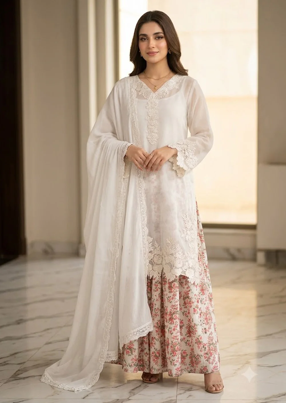 NZA-101 Luxury Black Chiffon Embroidered 3-Piece Suit - Image 4