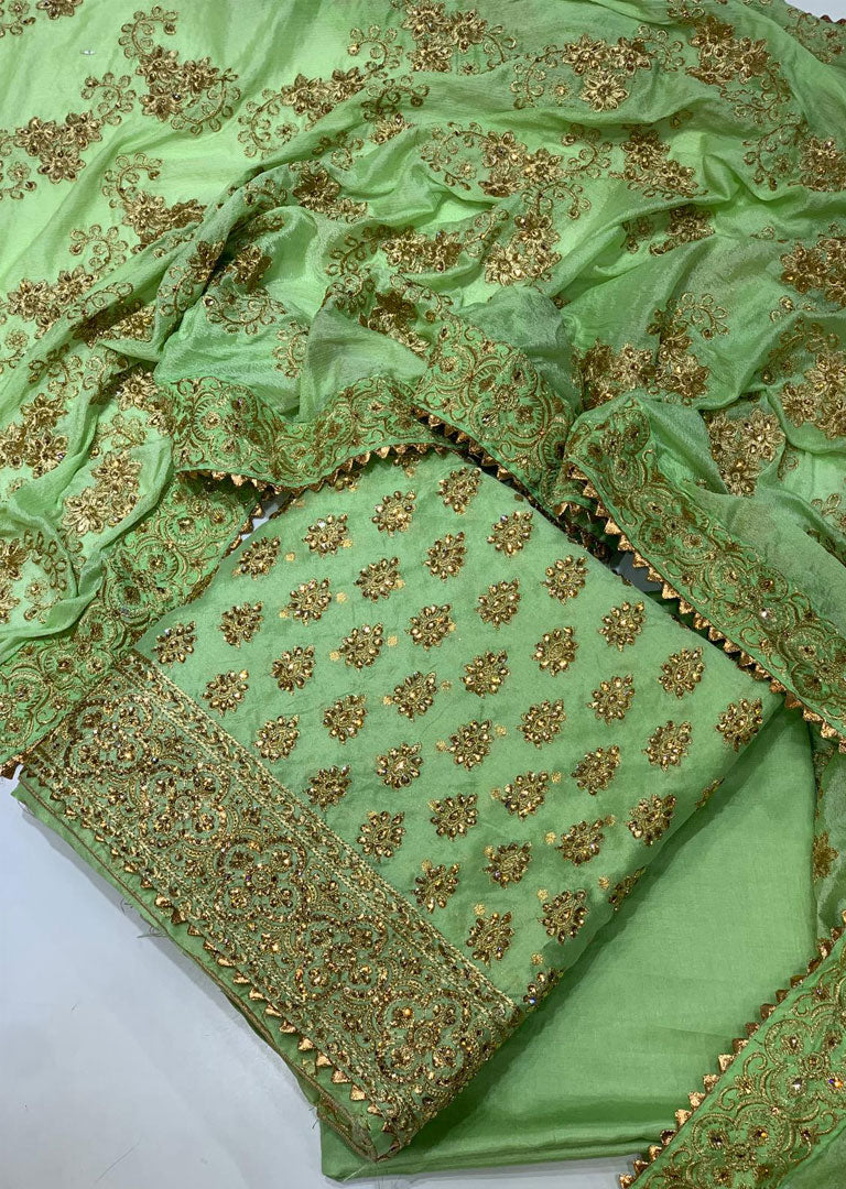 OP3810 Green Unstitched Silk Suit