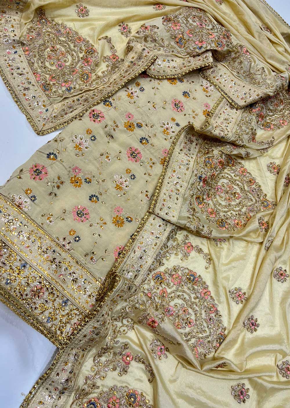 OP3982 Gold Unstitched Silk Suit