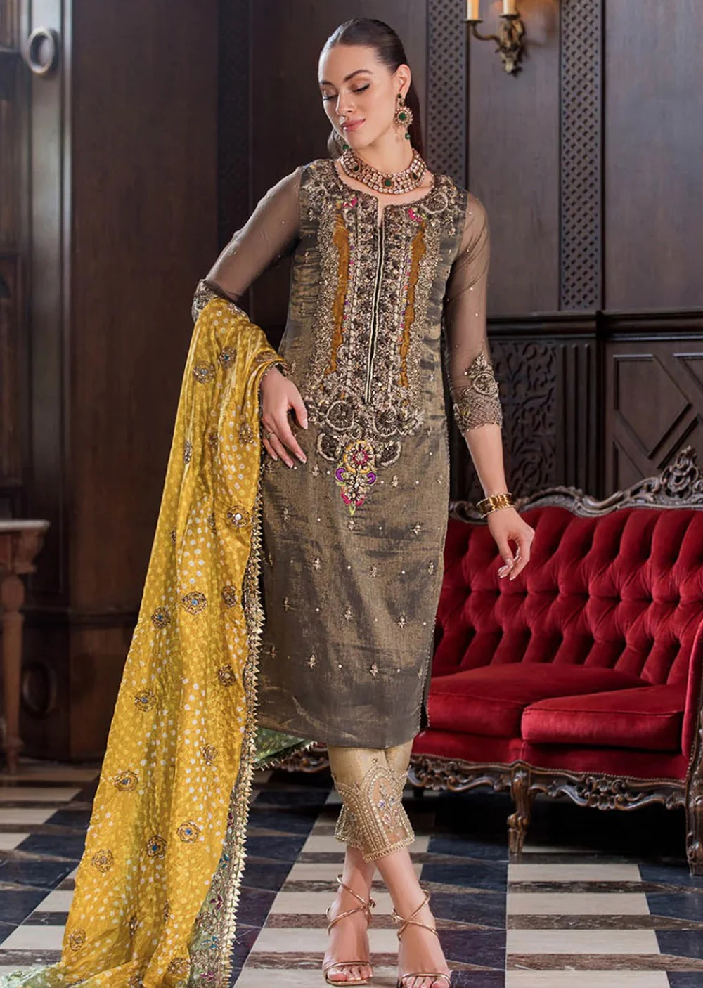 P-273 - Golden - Readymade Cotton Chkien Outfit 2025