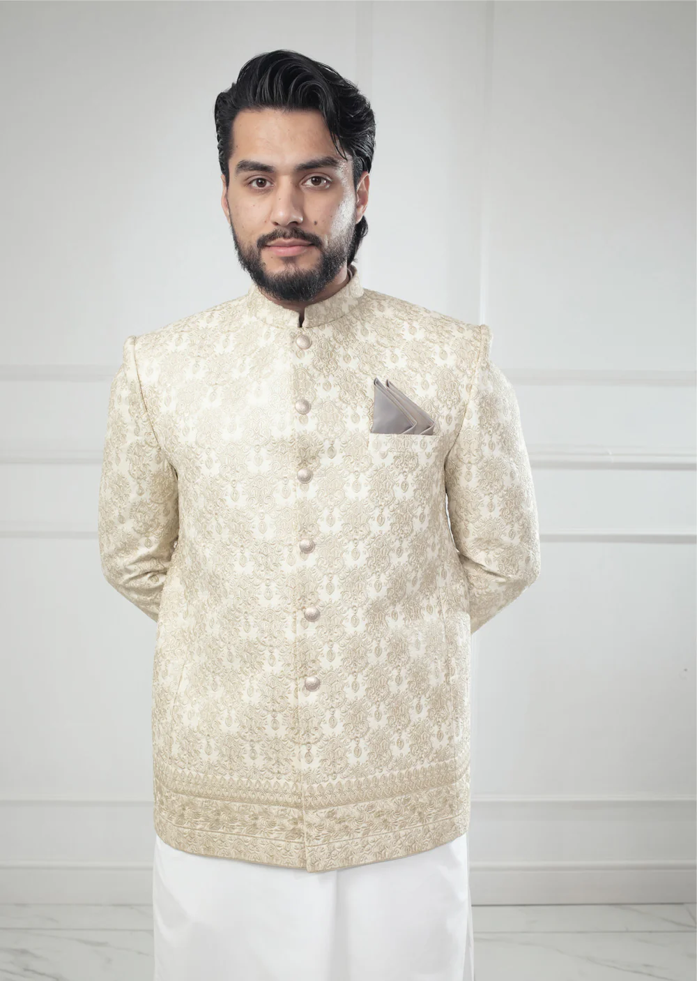 PC-702 - Gold Mens Embroidered Prince Coat - Image 5