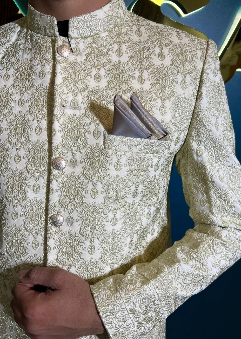 PC-702 - Gold Mens Embroidered Prince Coat - Image 9