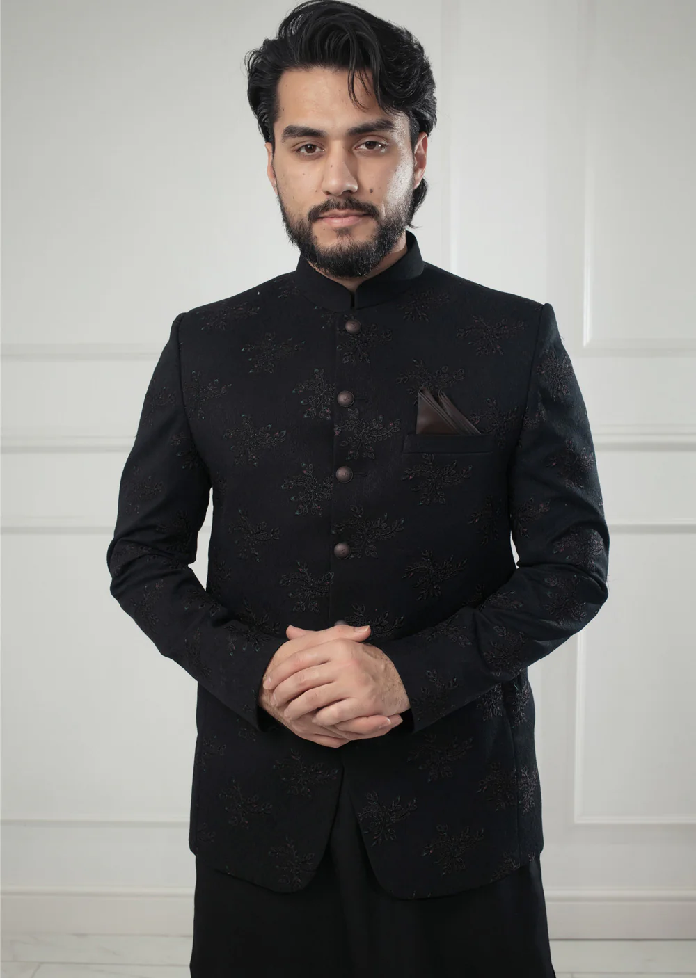 PC-705 - Black Mens Embroidered Prince Coat - Image 4