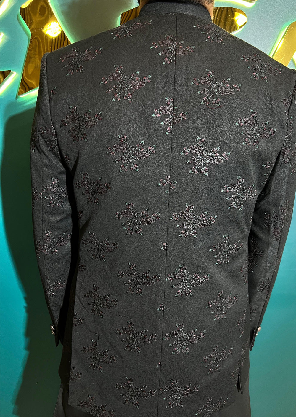 PC-705 - Black Mens Embroidered Prince Coat - Image 9