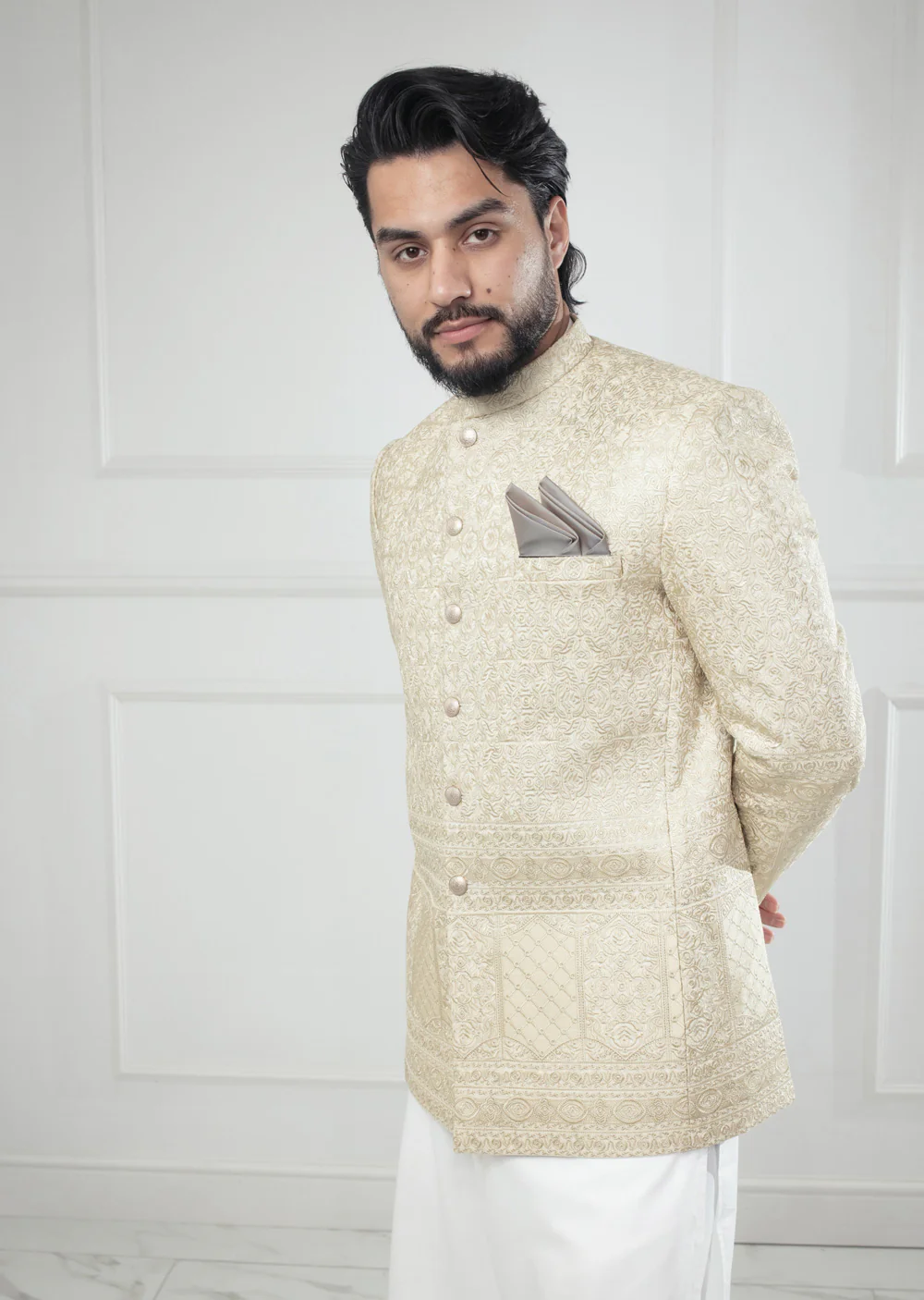 PC-706 - Gold Mens Embroidered Prince Coat - Image 5