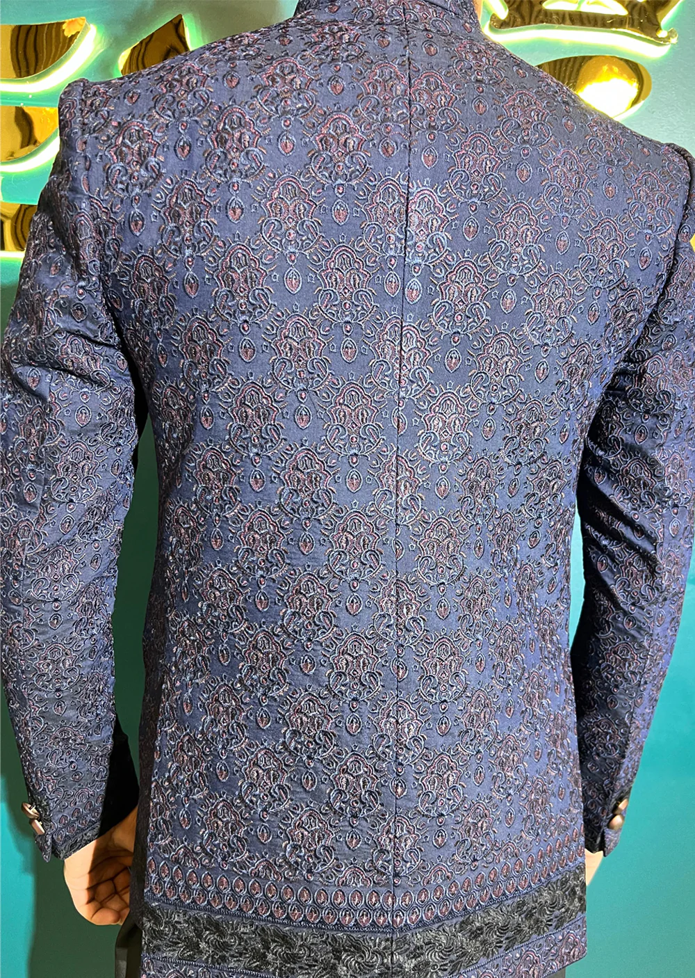 PC-707 - Navy Mens Embroidered Prince Coat - Image 9