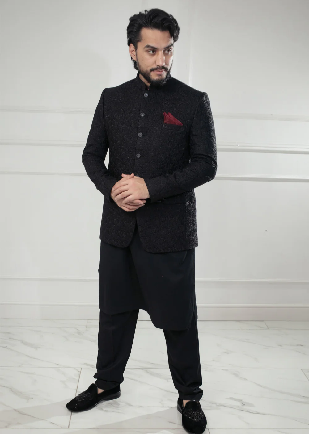 PC-711 - Black Mens Embroidered Prince Coat