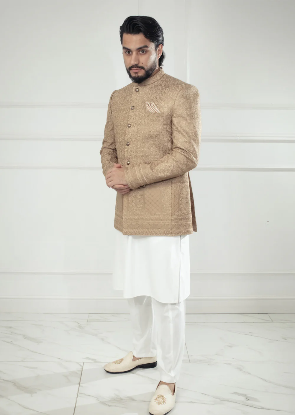 PC-712 - Gold Mens Embroidered Prince Coat - Image 2