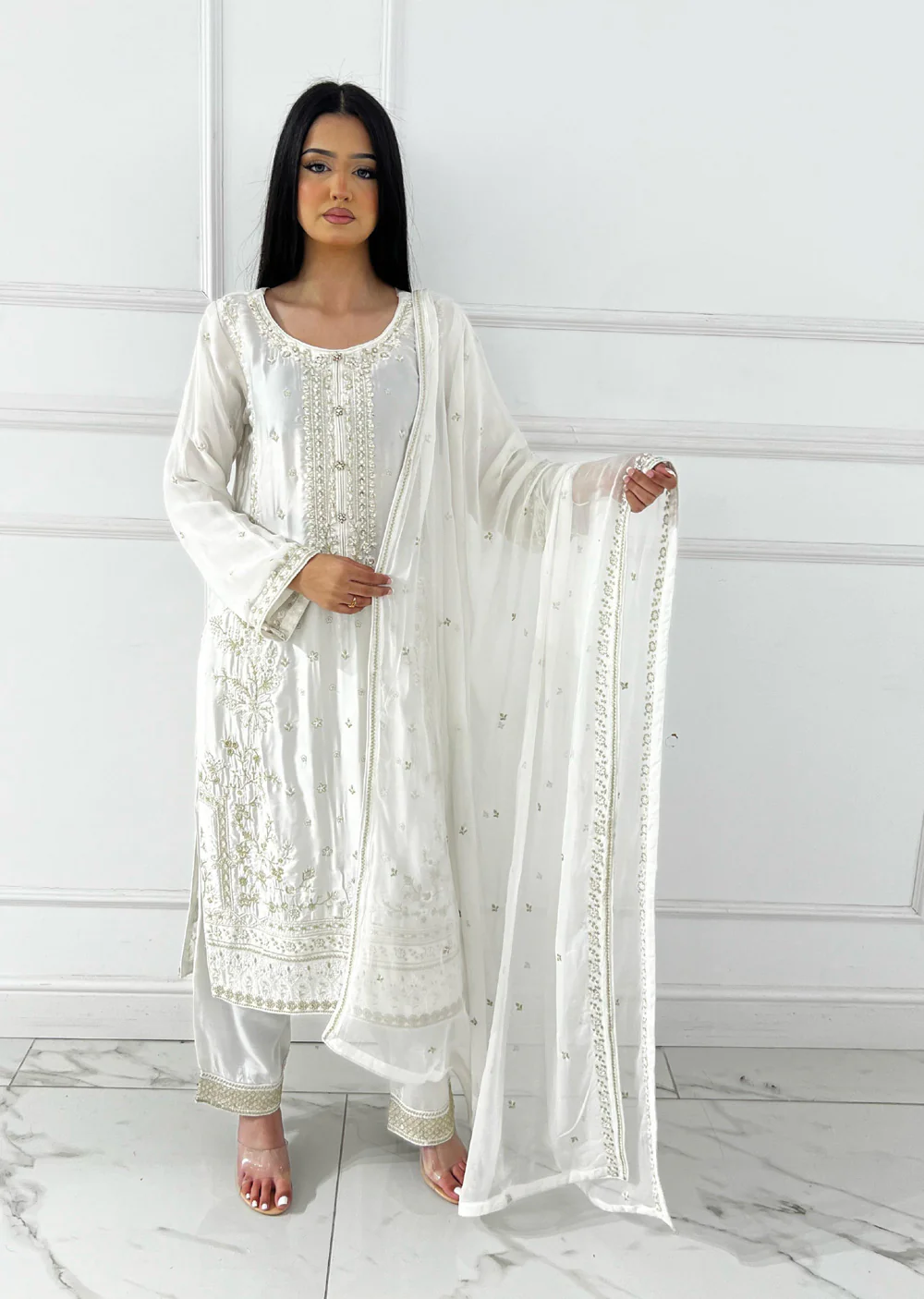 PS-0862 - White - Readymade Silk Suit 2025