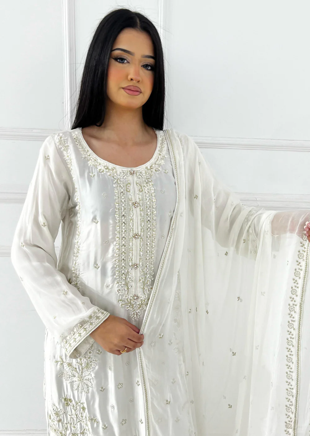 PS-0862 - White - Readymade Silk Suit 2025 - Image 2
