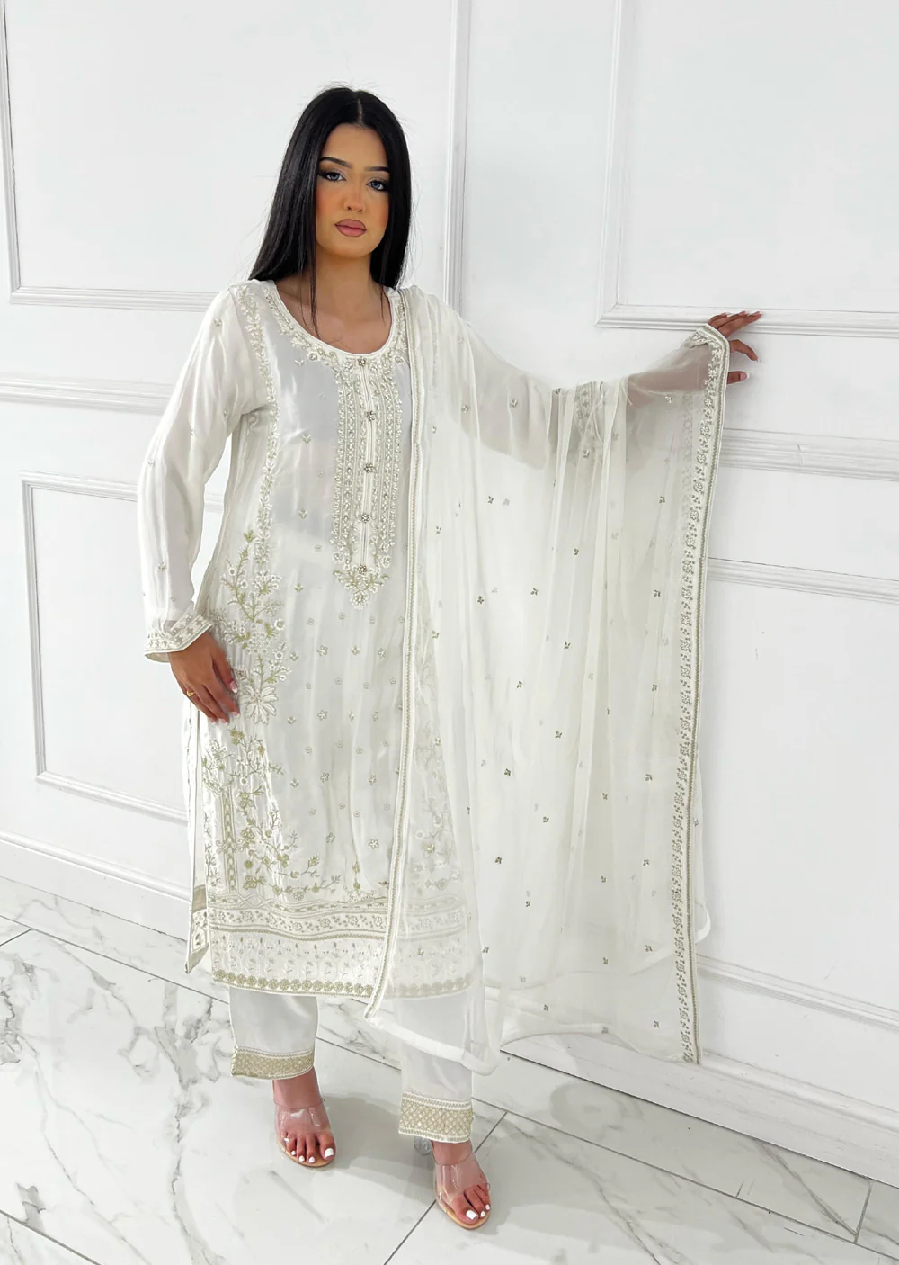 PS-0862 - White - Readymade Silk Suit 2025 - Image 5