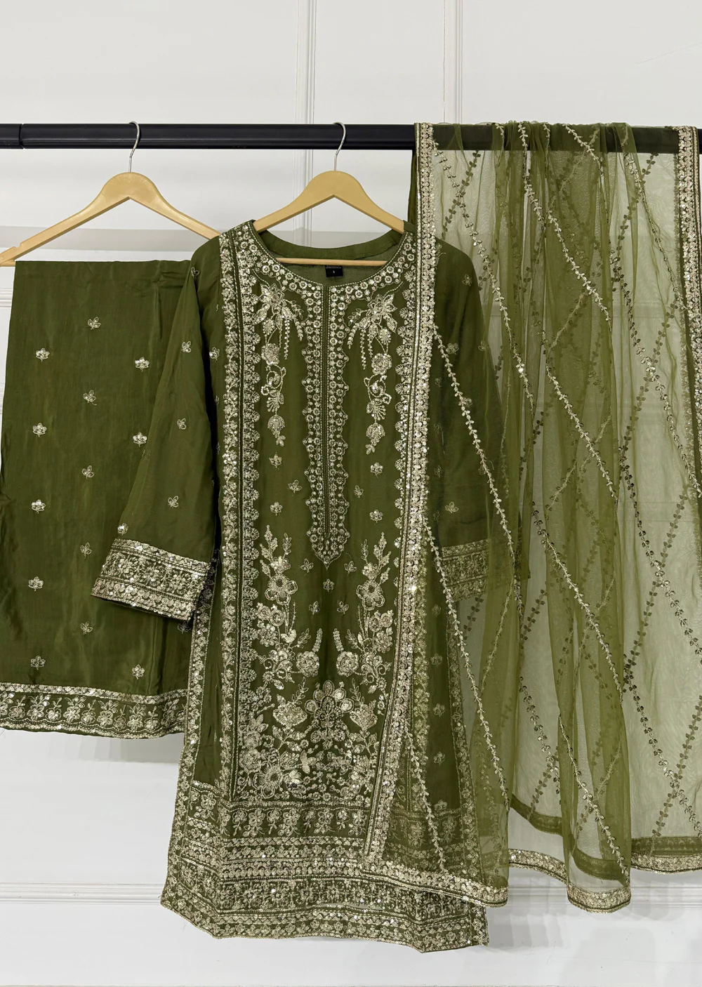 PS-1134 - Mehndi Green - Readymade Chiffon Suit 2025