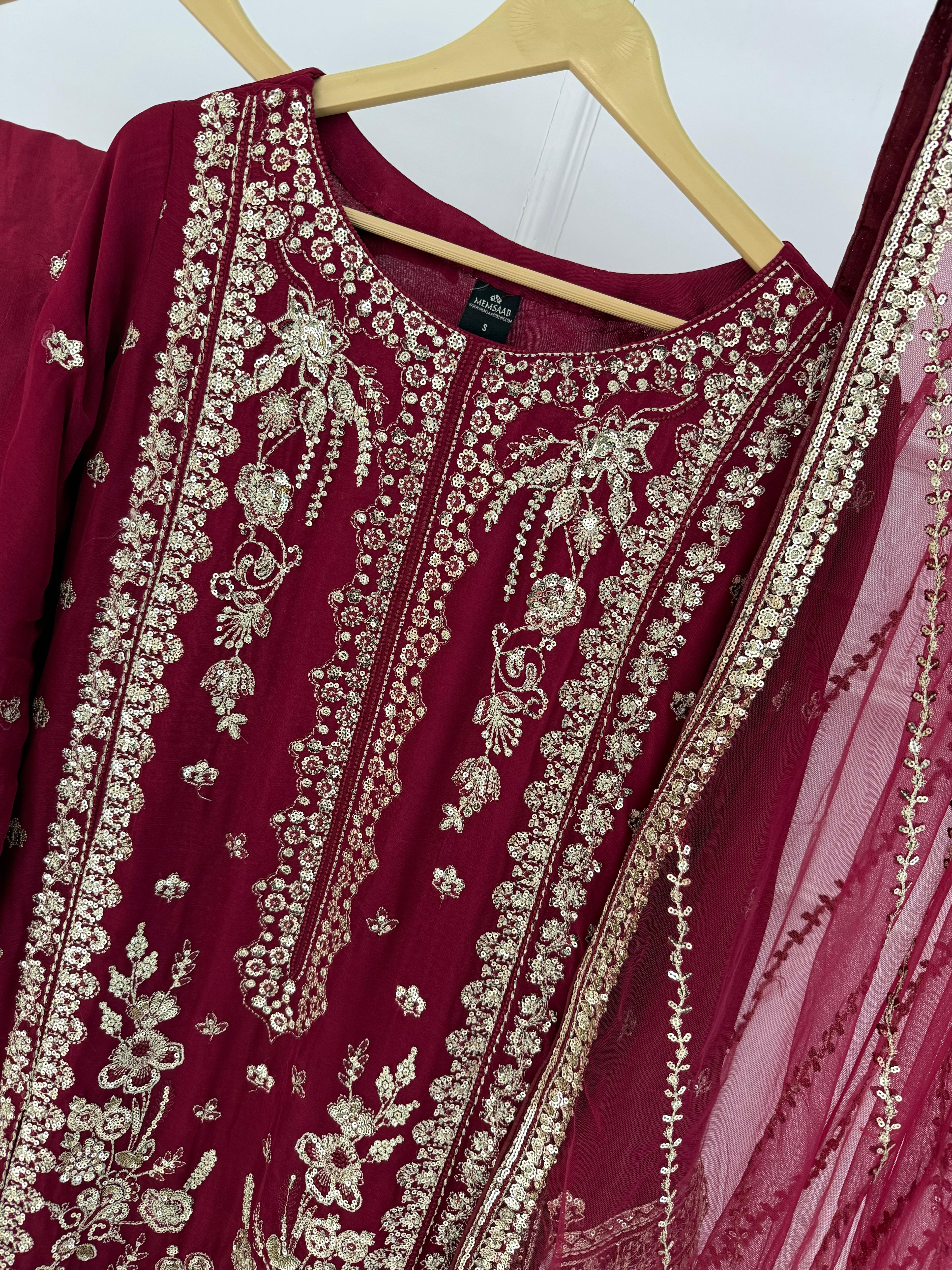 PS-1134 - Maroon - Readymade Chiffon Suit 2025 - Image 3