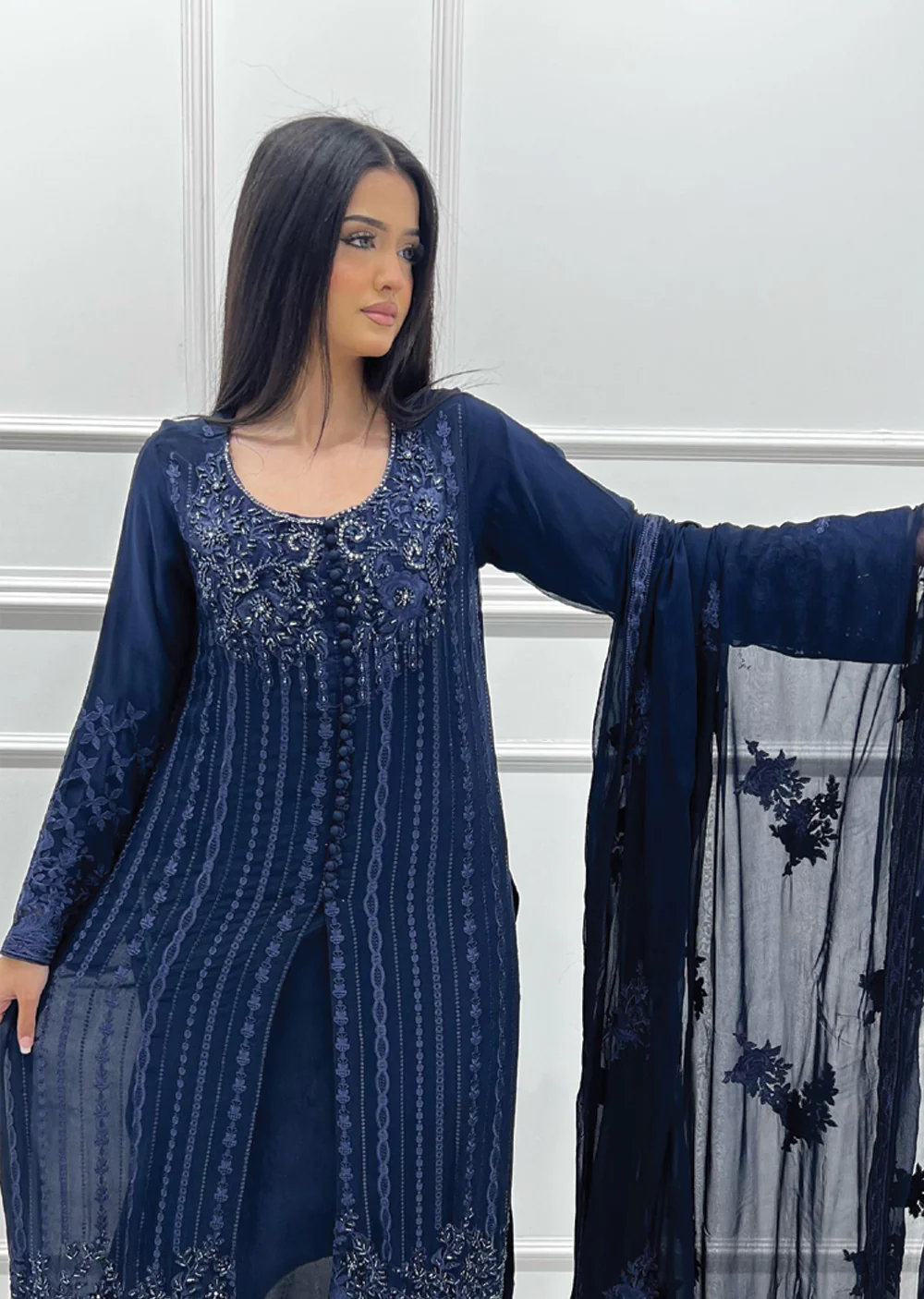 PS-1842 - Navy Blue - Readymade Chiffon Suit 2025 - Image 2