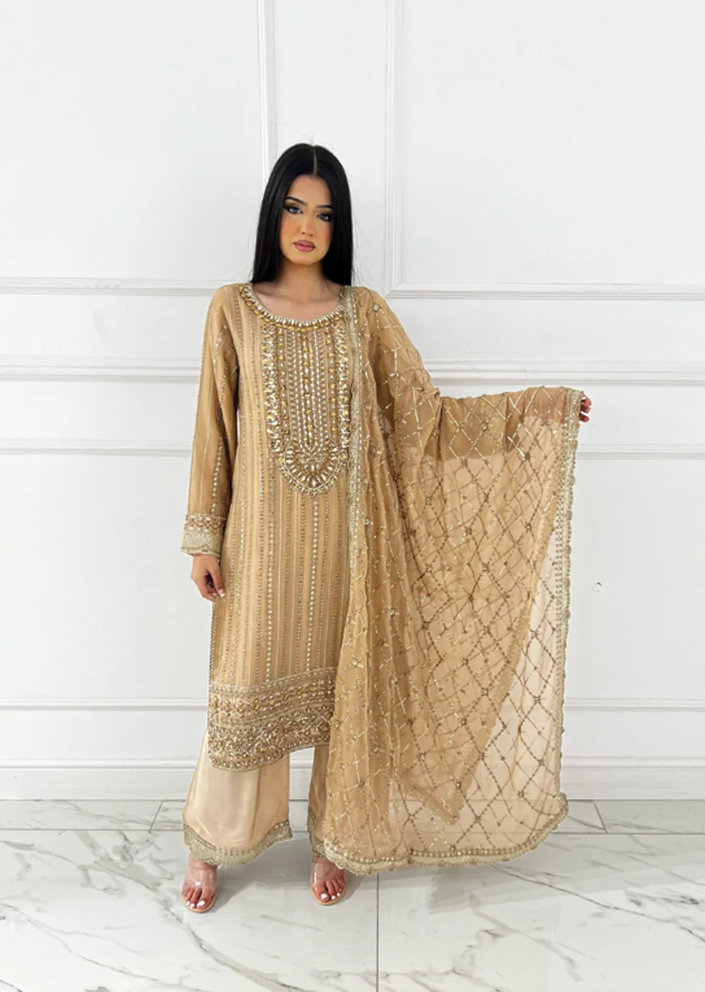 PS-1904 - Peach - Readymade Chiffon Suit 2025