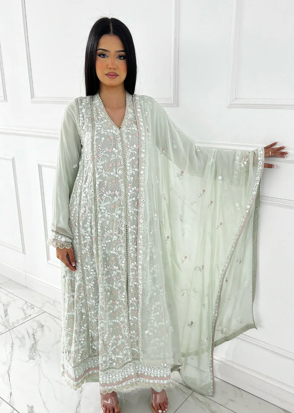 PS-1919 - Mint - Readymade Chiffon Suit 2025