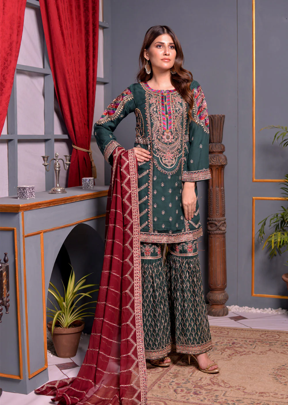 PS0396 Mehreen Readymade Green Ghararah Suit