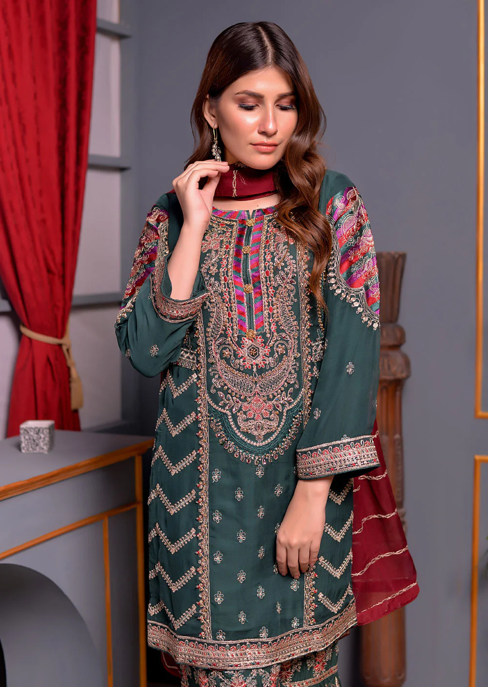 PS0396 Mehreen Readymade Green Ghararah Suit - Image 2