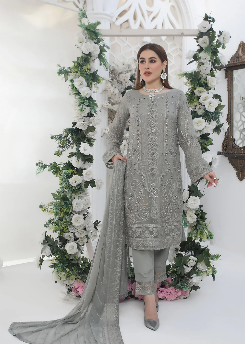 PS0791 Readymade Grey Chiffon Suit