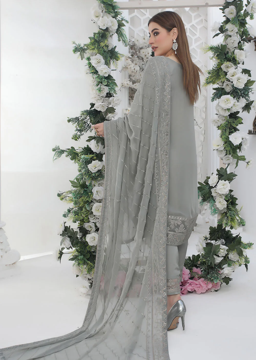 PS0791 Readymade Grey Chiffon Suit - Image 2