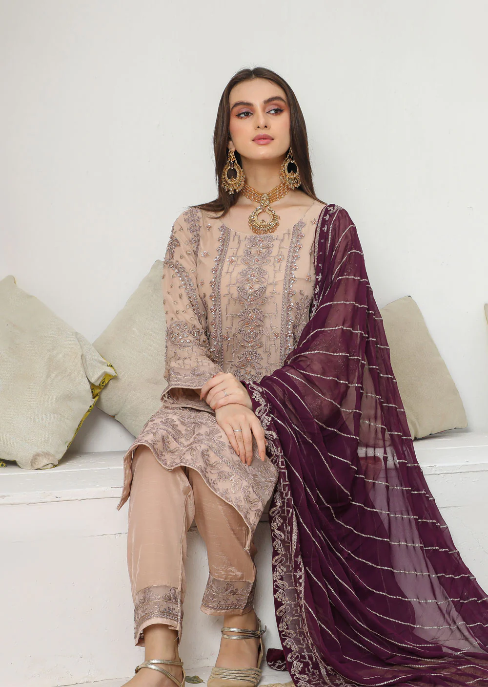 PS0791 Readymade Peach Chiffon Suit - Image 5