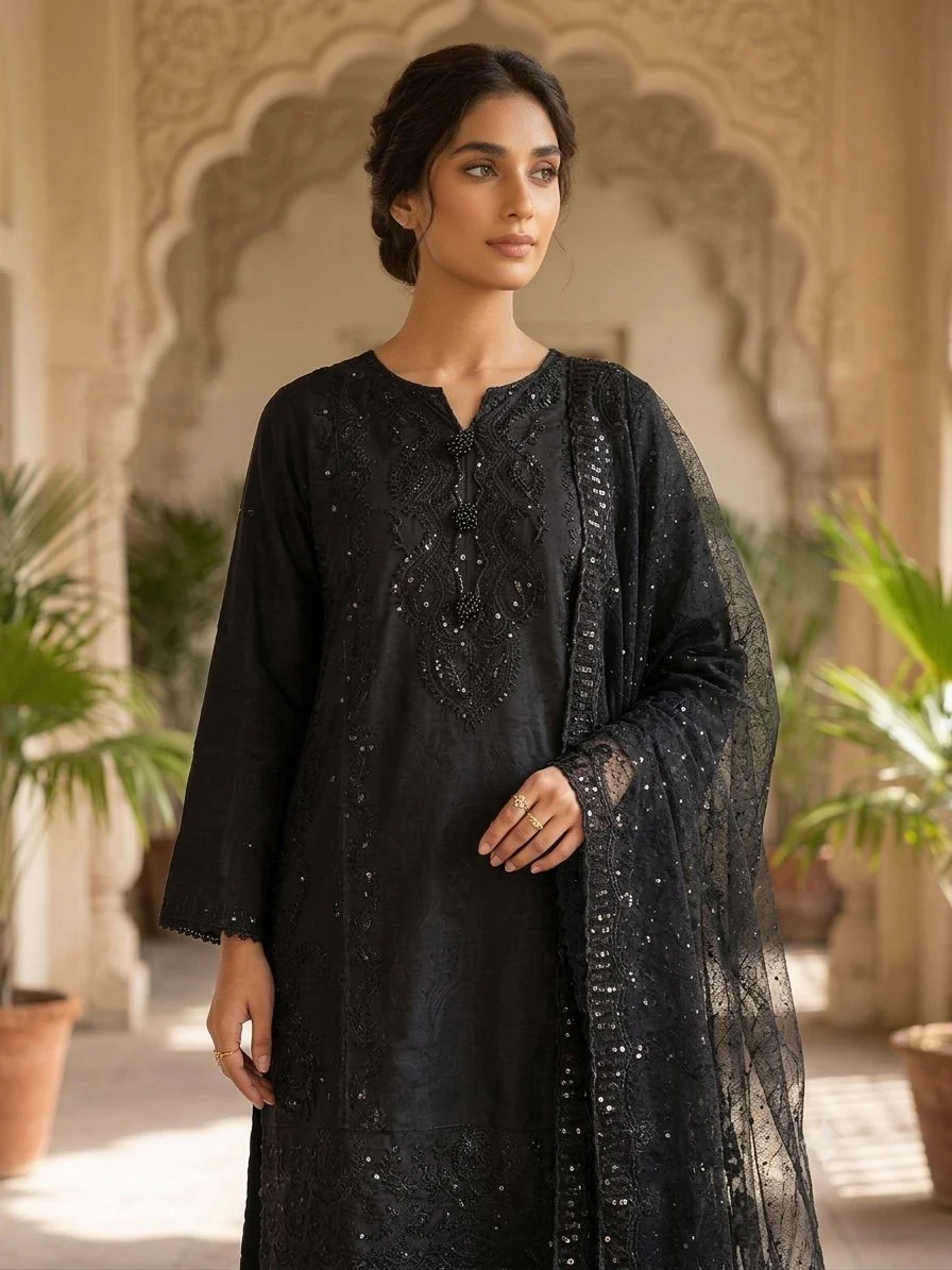 PS1102 Passion - Readymade Black Cotton  Suit