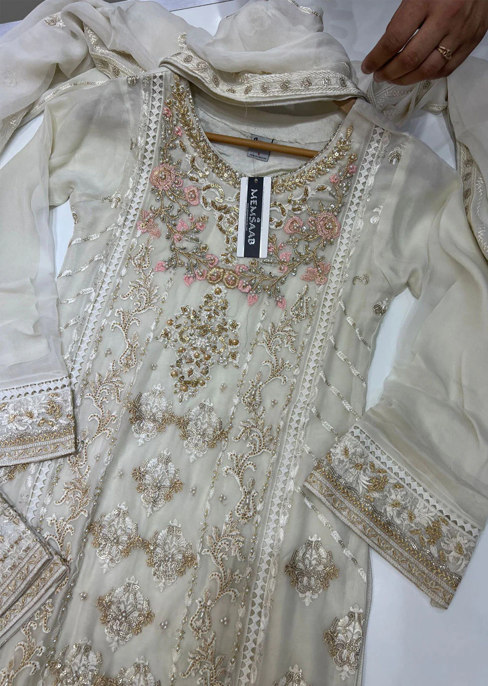 PS0785 Readymade Off White Chiffon Suit - Image 2