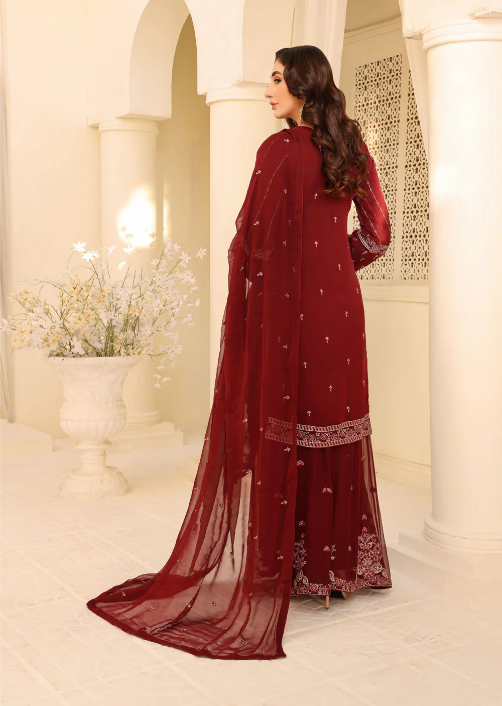 PS1201 Readymade Maroon Chiffon Suit - Image 2