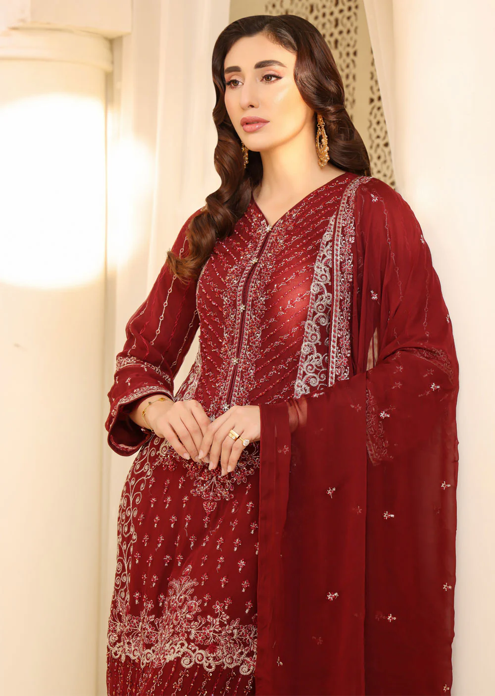 PS1201 Readymade Maroon Chiffon Suit - Image 3