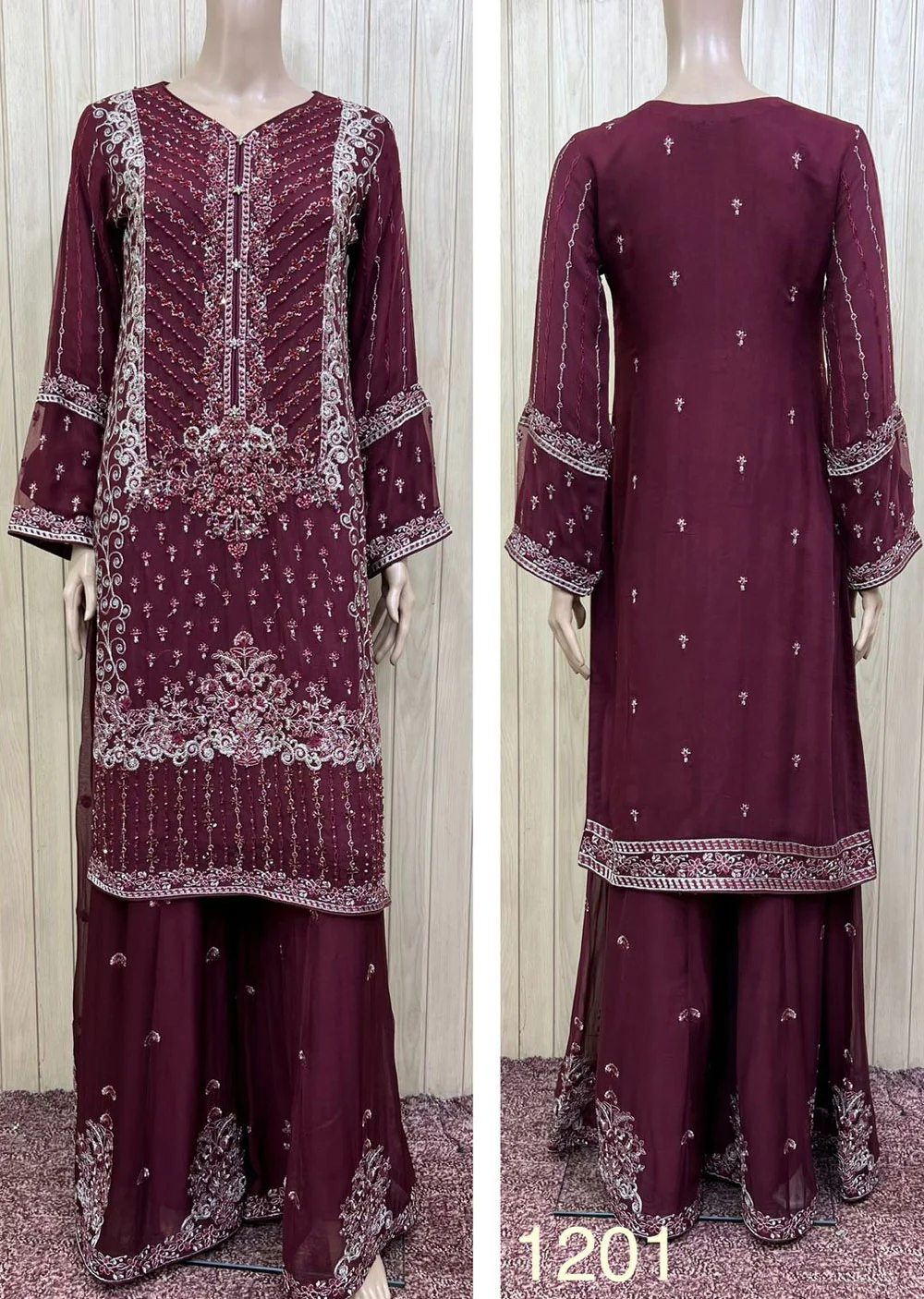 PS1201 Readymade Maroon Chiffon Suit - Image 4