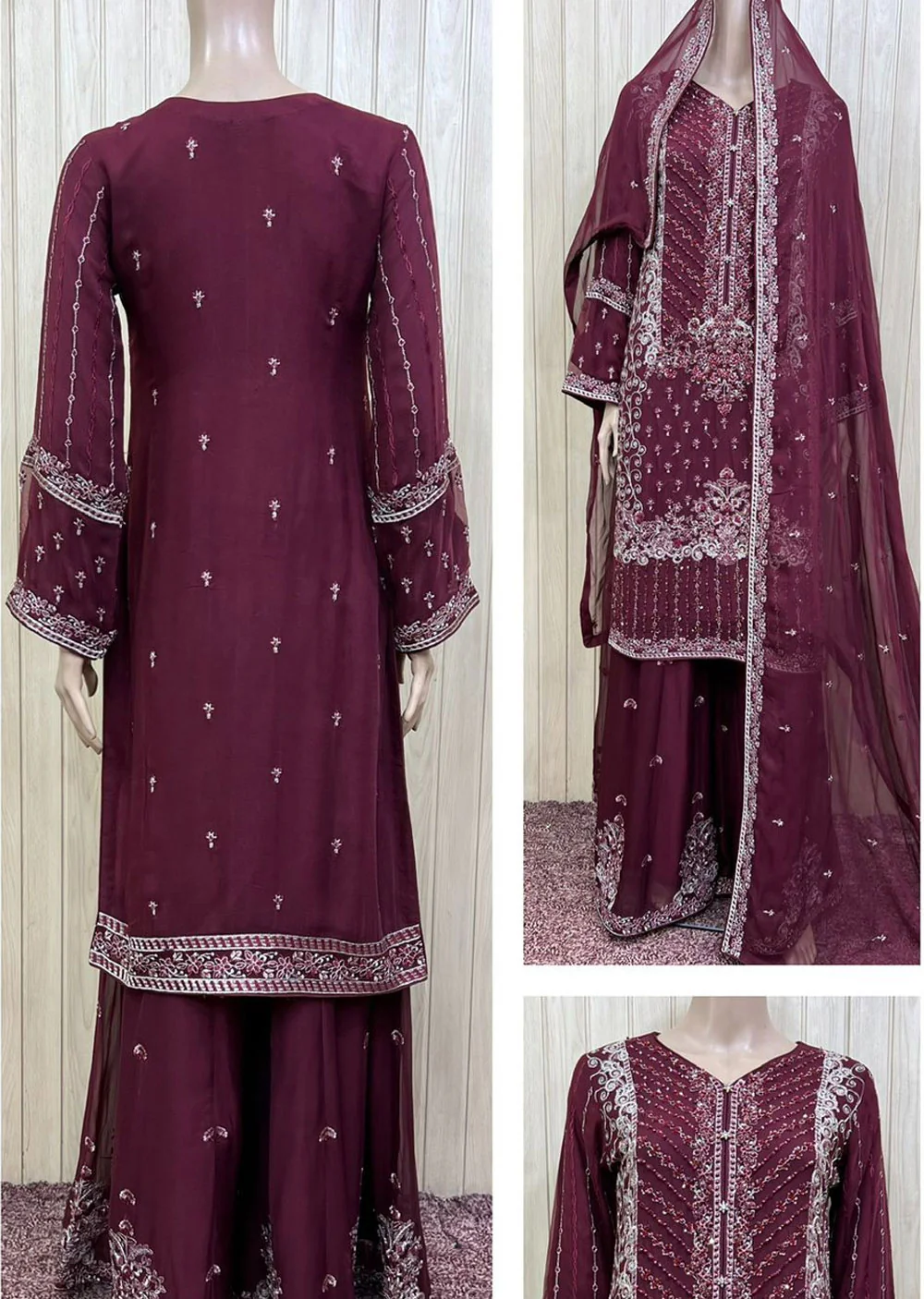 PS1201 Readymade Maroon Chiffon Suit - Image 5