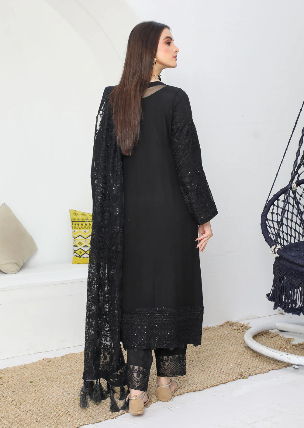 PS1664 Black Readymade Chiffon Suit - Image 4