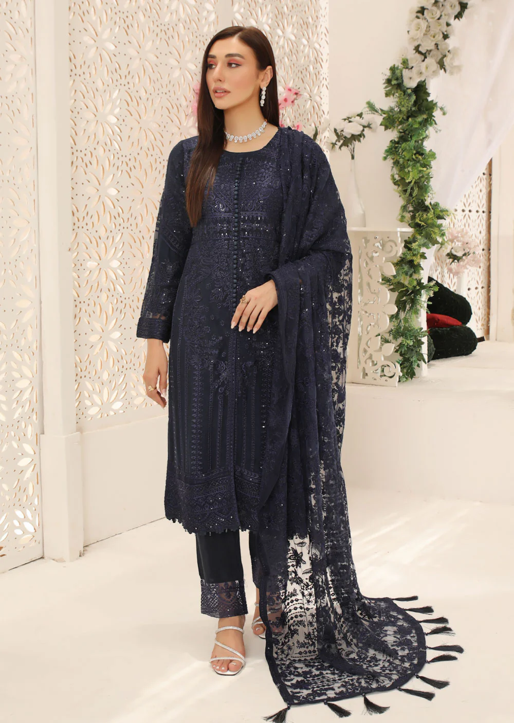 PS1664 Navy Readymade Chiffon Suit