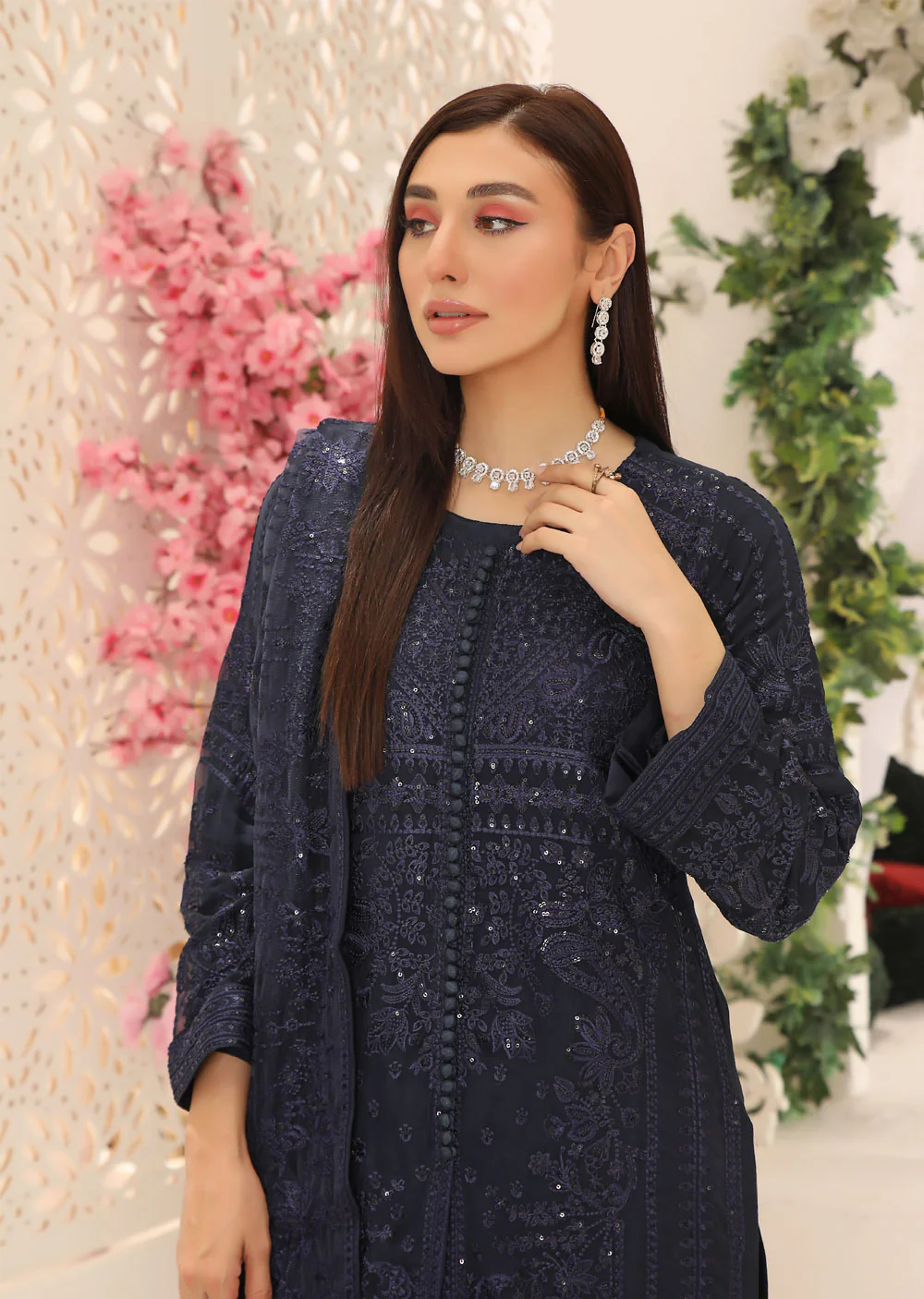 PS1664 Navy Readymade Chiffon Suit - Image 3